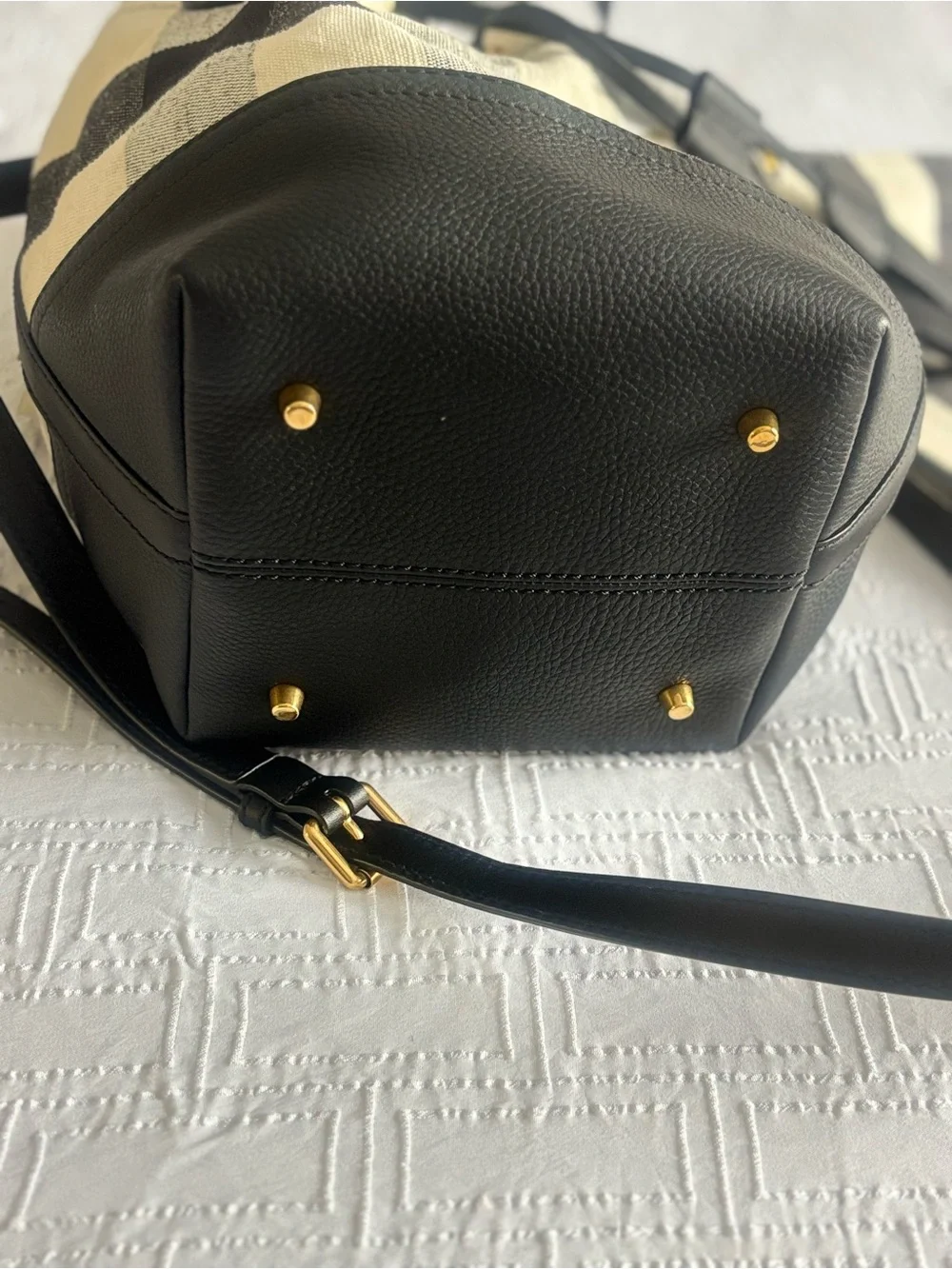 Burberry Black and Cream Check Bucket Crossbody with Pouch